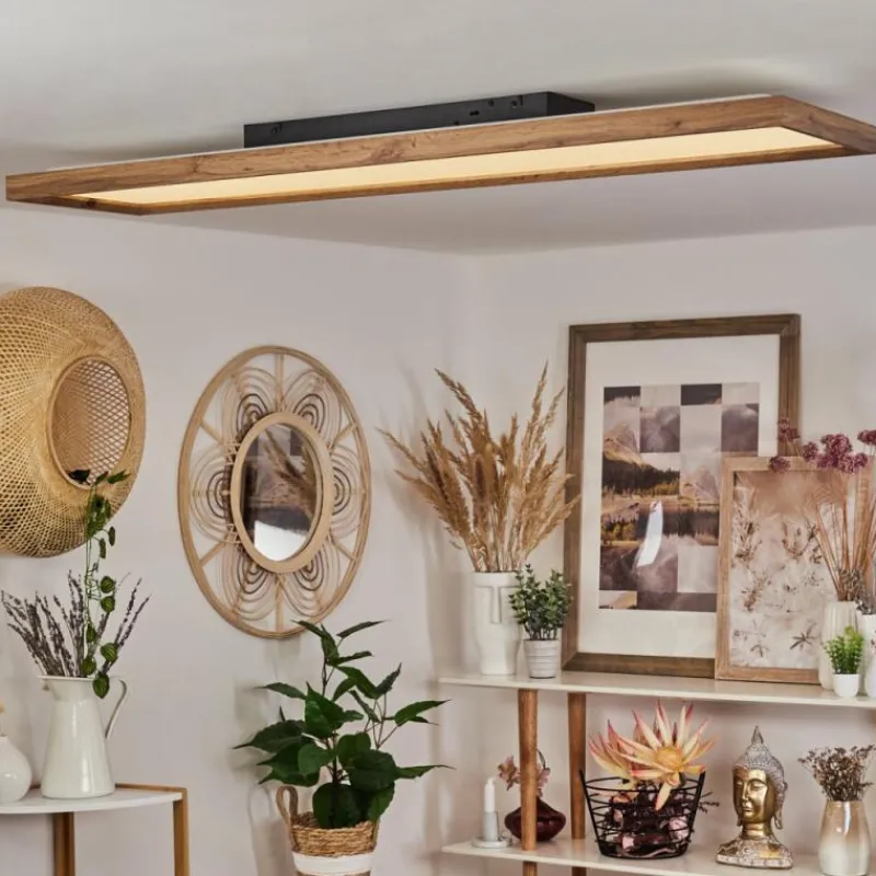 Luminaires Scandinaves-hofstein Plafonnier Longvic LED Brun, Couleur bois, Noir, 1 lumière