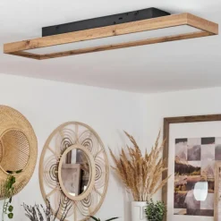 Luminaires Scandinaves-hofstein Plafonnier Longvic LED Brun, Couleur bois, Noir, 1 lumière