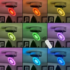 hofstein Plafonnier Lucy LED Chrome, 1 lumière, Télécommandes, Changeur de couleurs