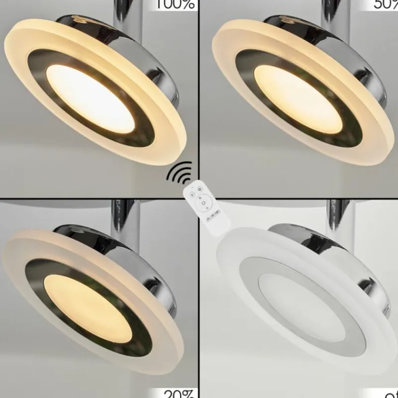 hofstein Plafonnier Lucy LED Chrome, 1 lumière, Télécommandes, Changeur de couleurs
