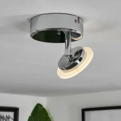 hofstein Plafonnier Lucy LED Chrome, 1 lumière, Télécommandes, Changeur de couleurs
