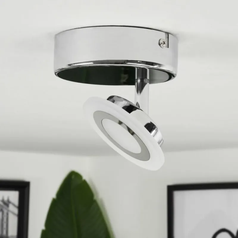 hofstein Plafonnier Lucy LED Chrome, 1 lumière, Télécommandes, Changeur de couleurs