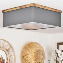 Lampes En Tissu-hofstein Plafonnier Lure Brun, Couleur bois, Noir, 3 lumières