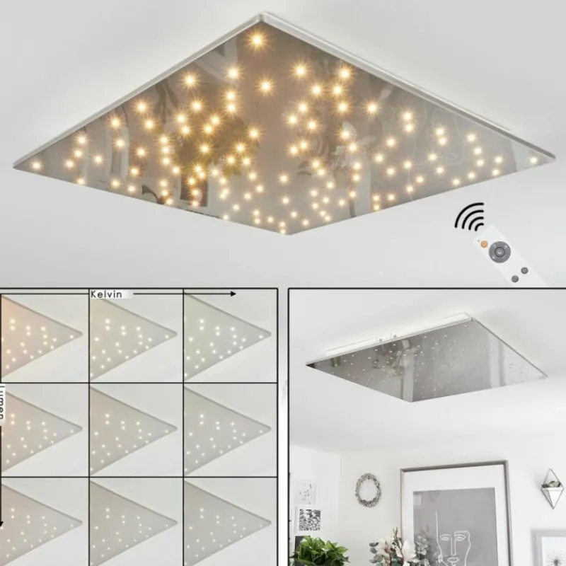 hofstein Plafonnier Madrier LED Nickel mat, Blanc, 1 lumière, Télécommandes