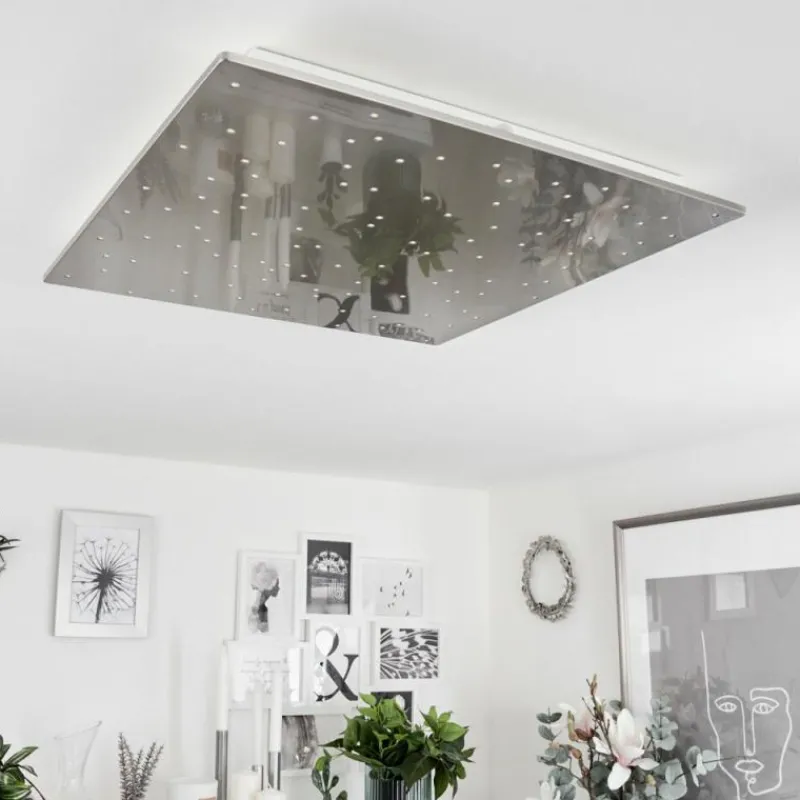 hofstein Plafonnier Madrier LED Nickel mat, Blanc, 1 lumière, Télécommandes