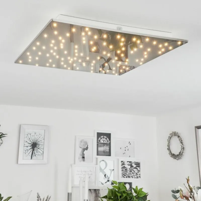 hofstein Plafonnier Madrier LED Nickel mat, Blanc, 1 lumière, Télécommandes