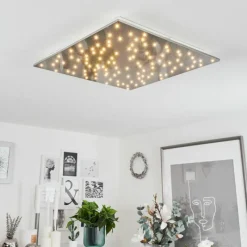 hofstein Plafonnier Madrier LED Nickel mat, Blanc, 1 lumière, Télécommandes