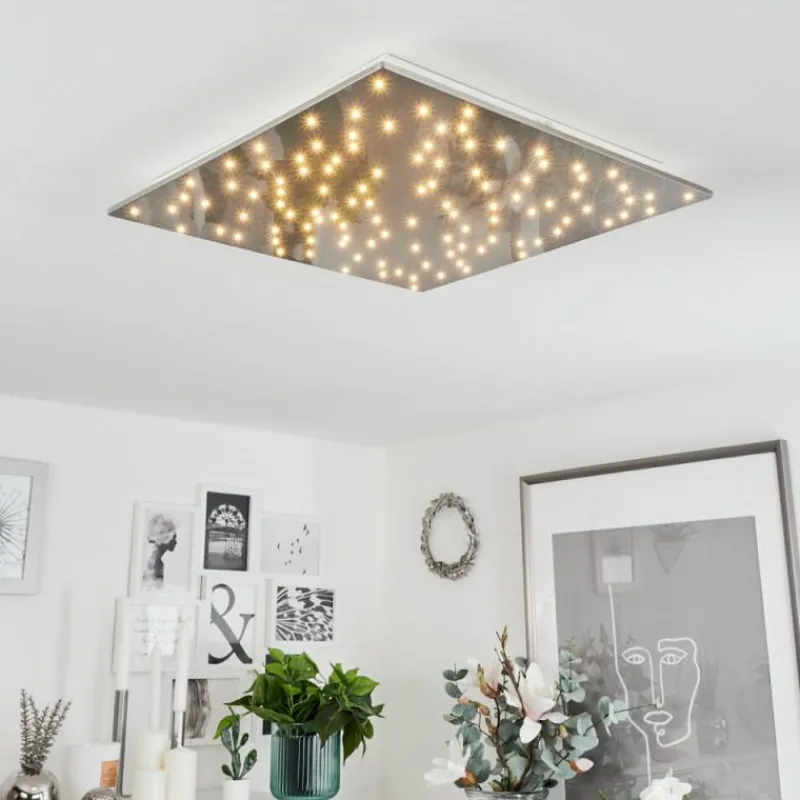 hofstein Plafonnier Madrier LED Nickel mat, Blanc, 1 lumière, Télécommandes