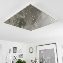 hofstein Plafonnier Madrier LED Nickel mat, Blanc, 1 lumière, Télécommandes