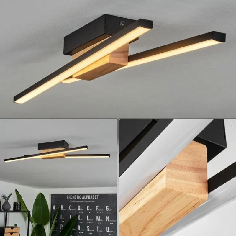 hofstein Plafonnier Meiral LED Bois clair, Noir, 2 lumières