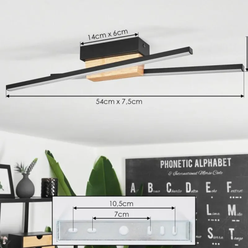 hofstein Plafonnier Meiral LED Bois clair, Noir, 2 lumières