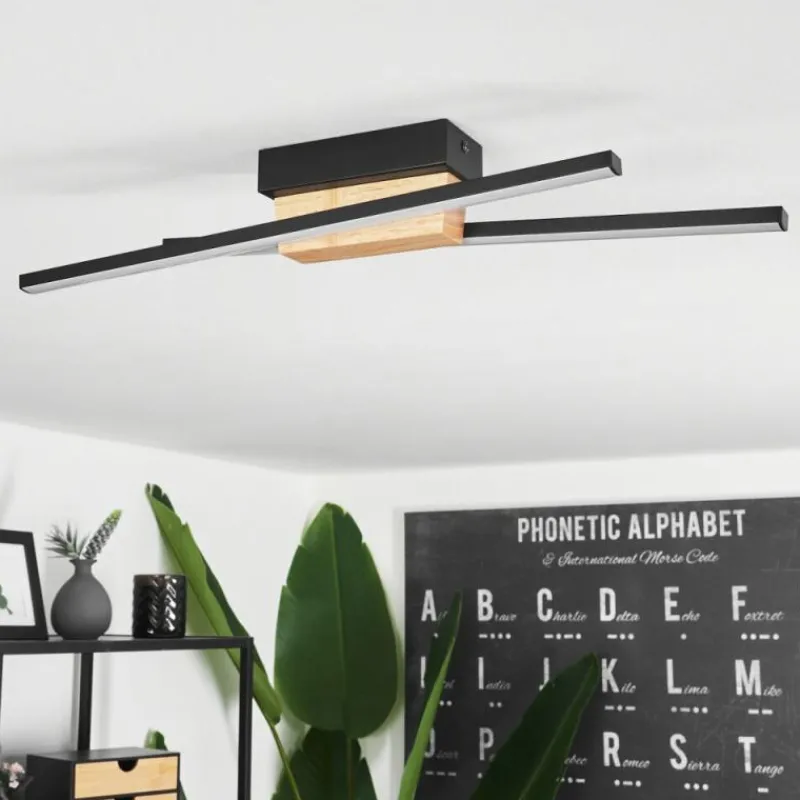 hofstein Plafonnier Meiral LED Bois clair, Noir, 2 lumières