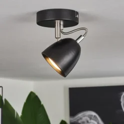 hofstein Plafonnier Moesdorf Nickel mat, Noir, 1 lumière* Plafonniers