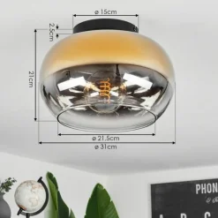 Lampes Dorées-hofstein Plafonnier Molloy Or, Clair, Fumé, 1 lumière