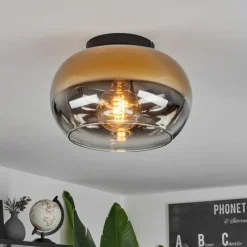 Lampes Dorées-hofstein Plafonnier Molloy Or, Clair, Fumé, 1 lumière