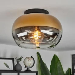 Lampes Dorées-hofstein Plafonnier Molloy Or, Clair, Fumé, 1 lumière