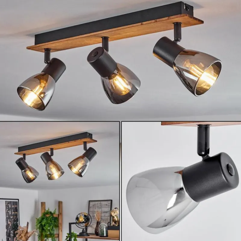 Suspension Verre Fumé-hofstein Plafonnier Murianette Écru, Noir, 3 lumières