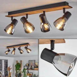 Suspension Verre Fumé-hofstein Plafonnier Murianette Écru, Noir, 4 lumières