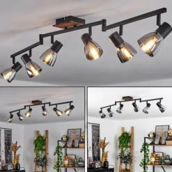 Suspension Verre Fumé-hofstein Plafonnier Murianette Écru, Noir, 6 lumières