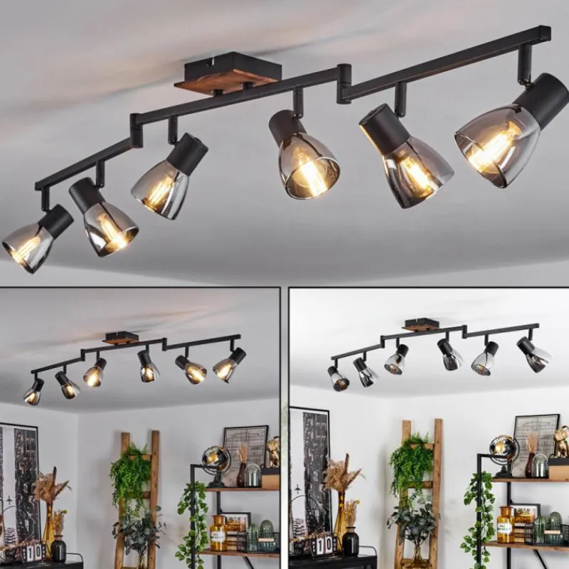 Suspension Verre Fumé-hofstein Plafonnier Murianette Écru, Noir, 6 lumières