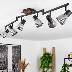 Suspension Verre Fumé-hofstein Plafonnier Murianette Écru, Noir, 6 lumières