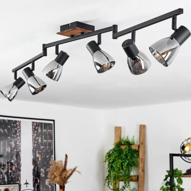 Suspension Verre Fumé-hofstein Plafonnier Murianette Écru, Noir, 6 lumières