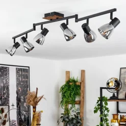 Suspension Verre Fumé-hofstein Plafonnier Murianette Écru, Noir, 6 lumières