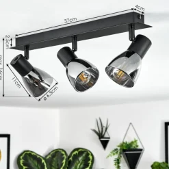 Suspension Verre Fumé-hofstein Plafonnier Murianette Noir, 3 lumières