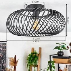 Lampes Vintages & Rétros-hofstein Plafonnier Oravi Noir, 1 lumière