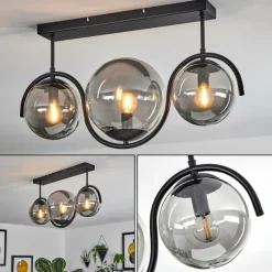 Suspension Verre Fumé-hofstein Plafonnier Orieux Noir, 3 lumières