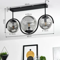 Suspension Verre Fumé-hofstein Plafonnier Orieux Noir, 3 lumières