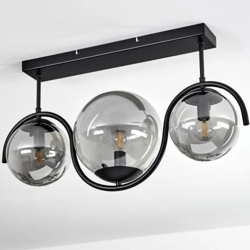 Suspension Verre Fumé-hofstein Plafonnier Orieux Noir, 3 lumières