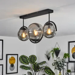 Suspension Verre Fumé-hofstein Plafonnier Orieux Noir, 3 lumières