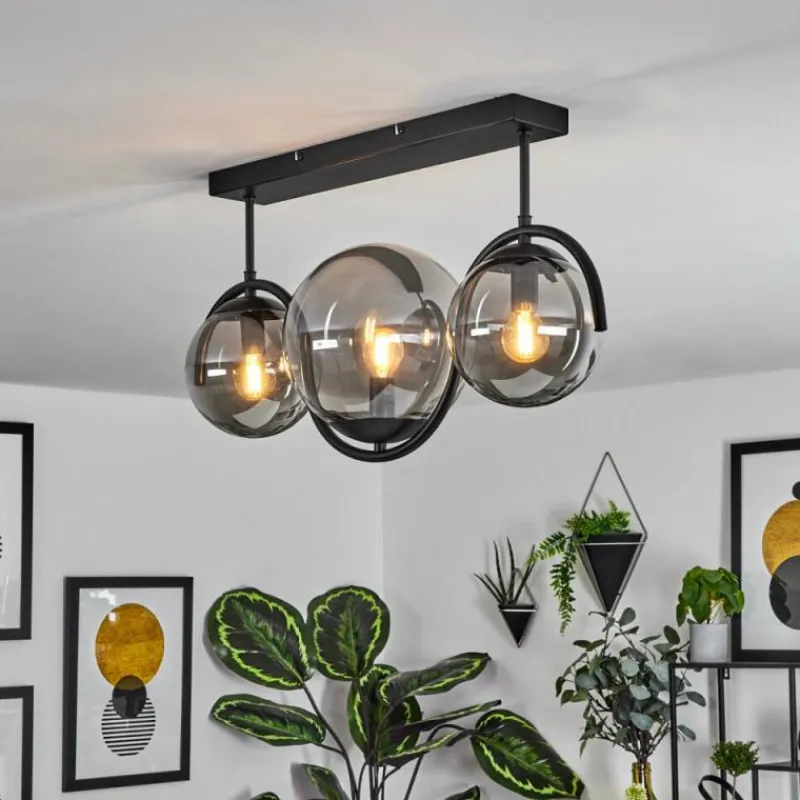 Suspension Verre Fumé-hofstein Plafonnier Orieux Noir, 3 lumières