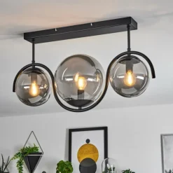 Suspension Verre Fumé-hofstein Plafonnier Orieux Noir, 3 lumières