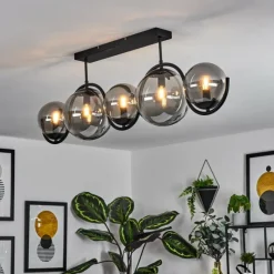 Suspension Verre Fumé-hofstein Plafonnier Orieux Noir, 5 lumières