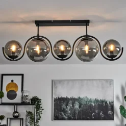 Suspension Verre Fumé-hofstein Plafonnier Orieux Noir, 5 lumières