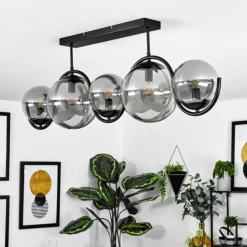 Suspension Verre Fumé-hofstein Plafonnier Orieux Noir, 5 lumières