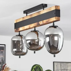 Suspension Verre Fumé-hofstein Plafonnier Pedreles Écru, Noir, 3 lumières