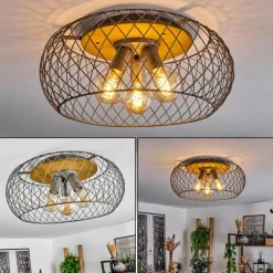 Lampes Vintages & Rétros-hofstein Plafonnier Pinsaguel Gris, Bois foncé, 3 lumières