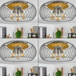 Lampes Vintages & Rétros-hofstein Plafonnier Pinsaguel Gris, Bois foncé, 3 lumières