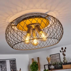 Lampes Vintages & Rétros-hofstein Plafonnier Pinsaguel Gris, Bois foncé, 3 lumières