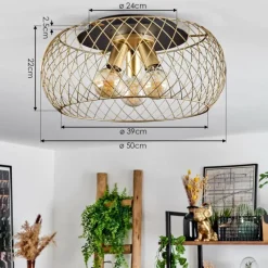 Lampes Industrielles-hofstein Plafonnier Pinsaguel Laiton, Noir, 3 lumières