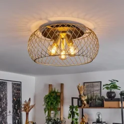 Lampes Industrielles-hofstein Plafonnier Pinsaguel Laiton, Noir, 3 lumières