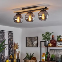 Luminaires Scandinaves-hofstein Plafonnier Podre Bois clair, Noir, 3 lumières