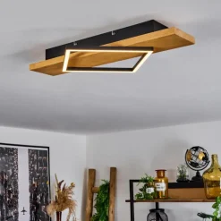 Luminaires Scandinaves-hofstein Plafonnier Pompu LED Bois clair, Noir, 1 lumière