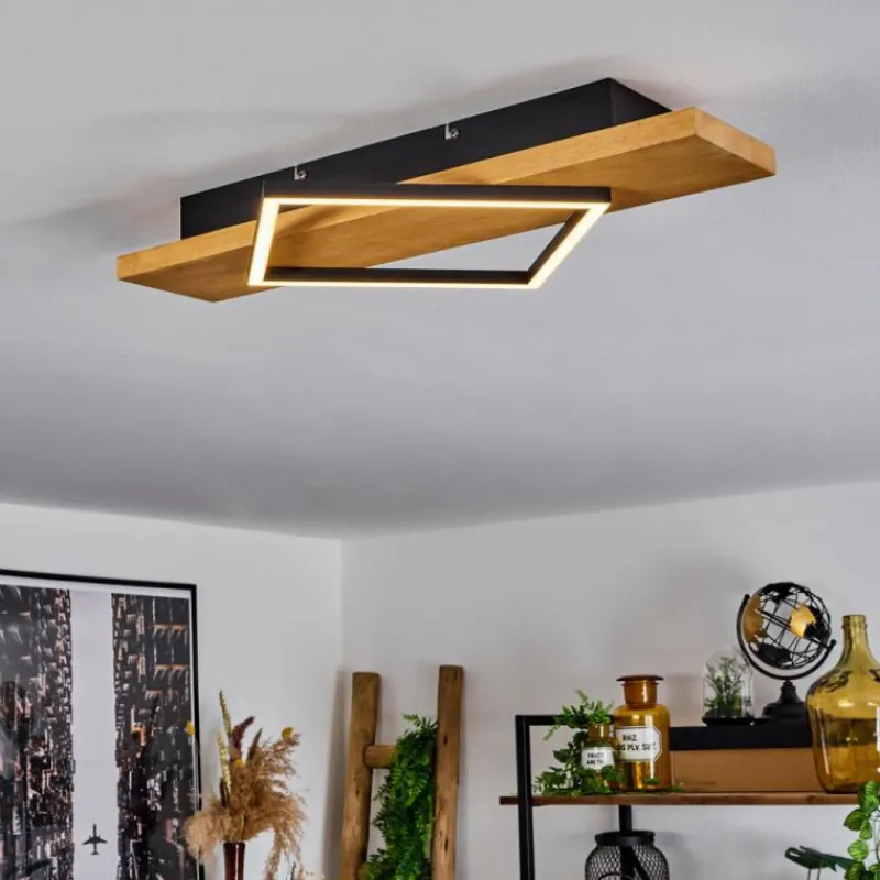 Luminaires Scandinaves-hofstein Plafonnier Pompu LED Bois clair, Noir, 1 lumière