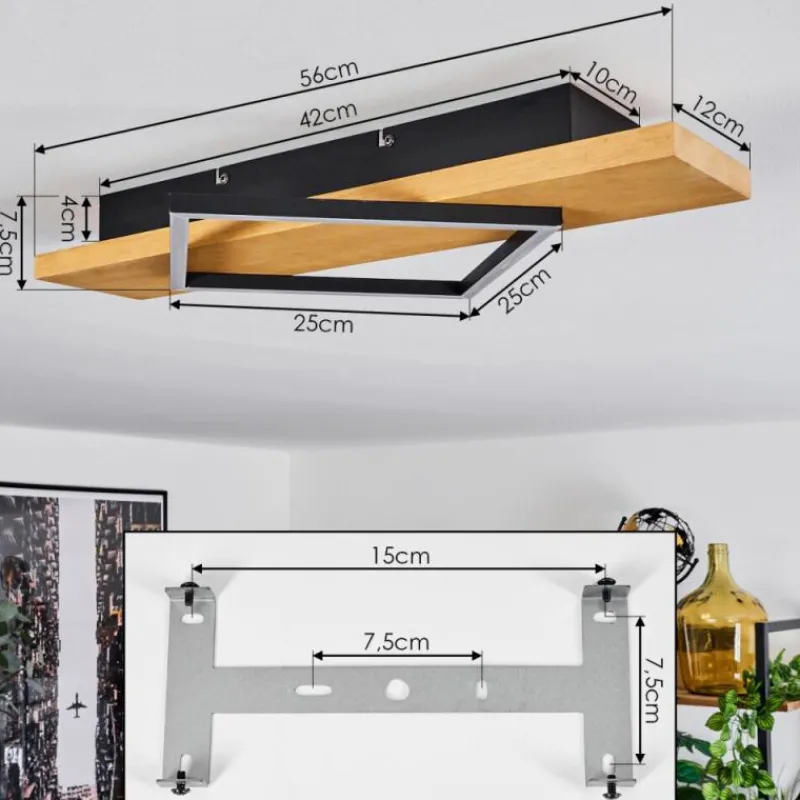 Luminaires Scandinaves-hofstein Plafonnier Pompu LED Bois clair, Noir, 1 lumière