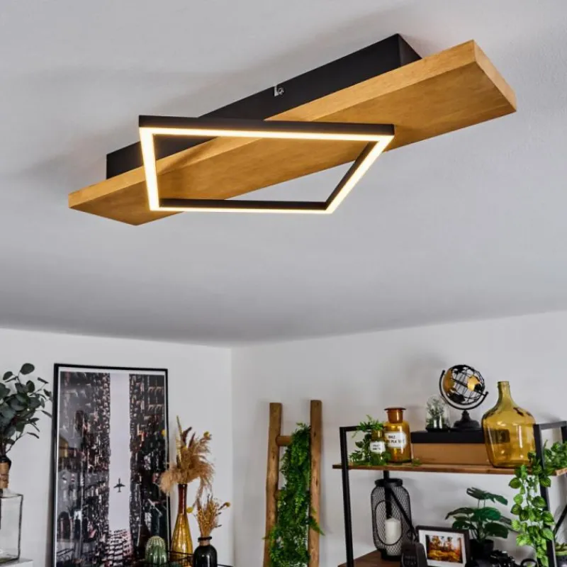 Luminaires Scandinaves-hofstein Plafonnier Pompu LED Bois clair, Noir, 1 lumière