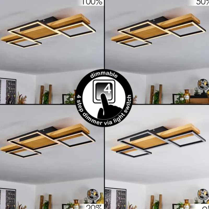 Luminaires Scandinaves-hofstein Plafonnier Pompu LED Bois clair, Noir, 1 lumière